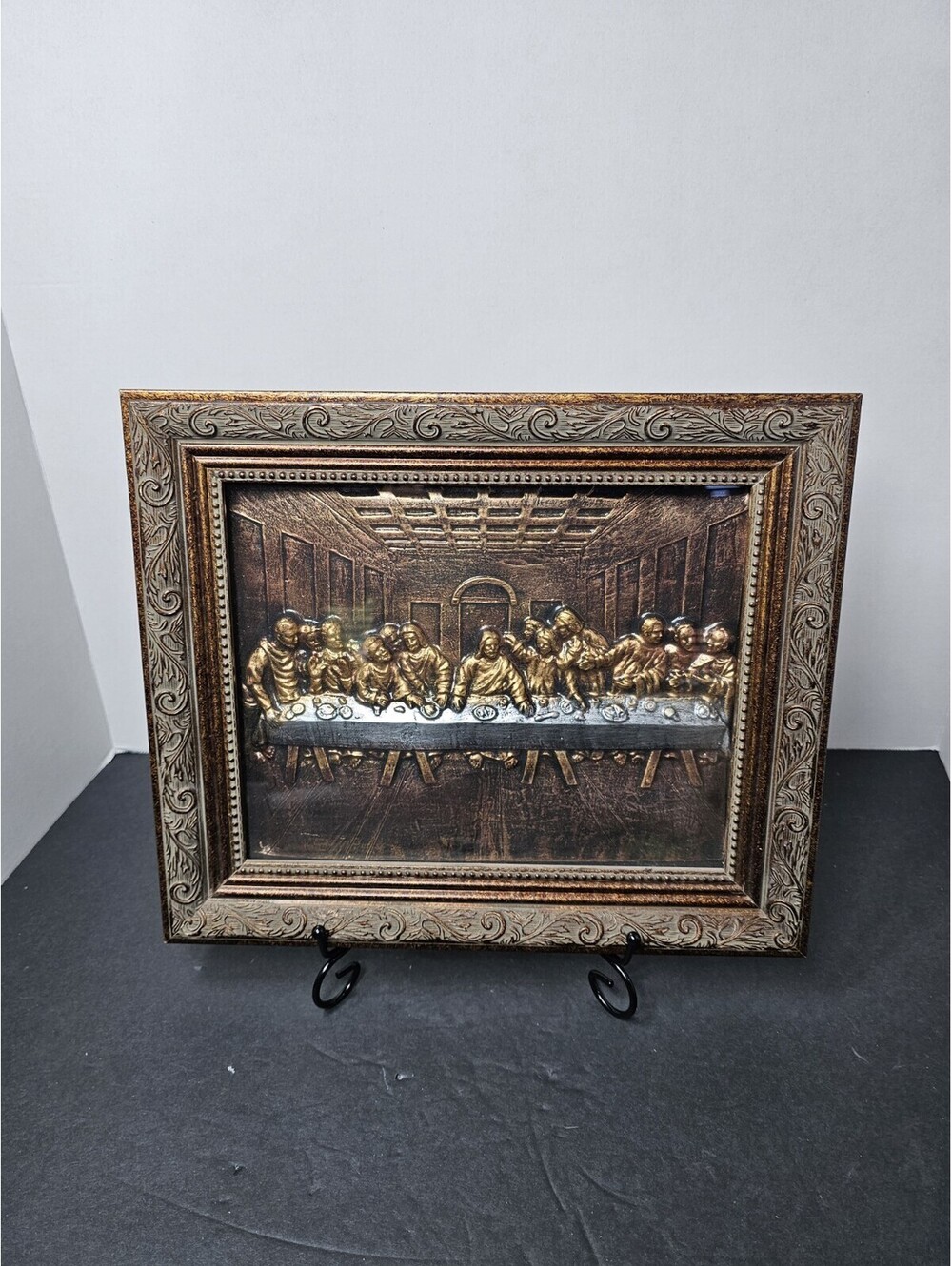 The Last Supper Jesus Disciples Gold Tone 3D Wall Picture Vtg  11.5” L X 11.5” W